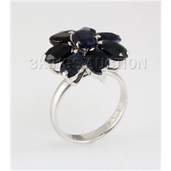 Natural Sapphire 29.79CTW Silver Flower Ring