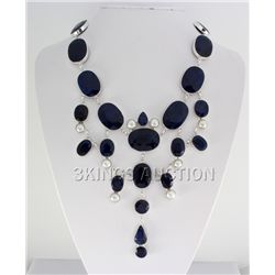 Exquisite 870.00ctw Corrundum Sapphire Silver Necklace