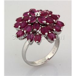 35.91CTW Flower Cluster Pink Ruby Silver Ring