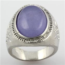 Sterling Silver Genuine Purple Jade Men's Ring Size 10