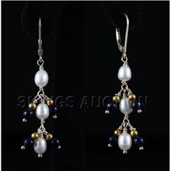 23.64CTW 1.0in. WHITE&BLUE DANGLING FRESHWATER EARRING