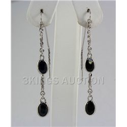 Oval Sapphire 12.38CTW Dangling Silver Earring