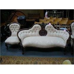 MAHOGANY FRAMED THREE PIECE PARLOUR SUITE....