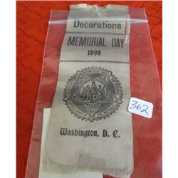 GAR Ribbon Memorial Day 1898 Washington DC Headquarters