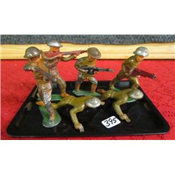 Six Antique Die Cast Toy Soldiers