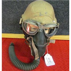 WWI Cloth Army Air Forces Flight Helmet with Goggles and Mask