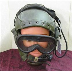 WWII Green Leather Flight Helmet with Goggles