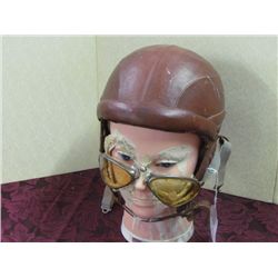 WWI Brown Leather Helmet and Goggles