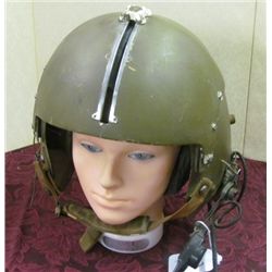 Vietnam Era Helicopter Pilot Helmet with Goggles and Radio Attachment