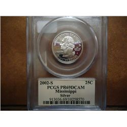 2002-S SILVER MISSISSIPPI QUARTER PCGS PR69 DCAM