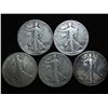 Image 1 : 5 ASSORTED WALKING LIBERTY HALF DOLLARS
