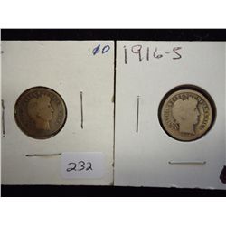 1916 & 16-S BARBER DIMES