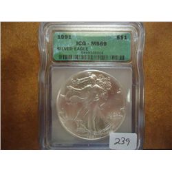 1991 AMERICAN SILVER EAGLE ICG MS69