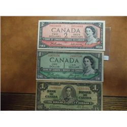 CANADIAN CURRENCY 1937 $1, 54 $1 & 54 $2 NOTES