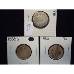 1876,88-S & 90 SEATED LIBERTY DIMES