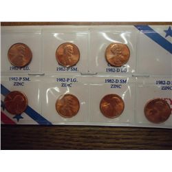 1982-7 VARIETIES LINCOLN CENT SET (UNC)