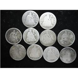 10 ASSORTED SEATED LIBERTY DIMES
