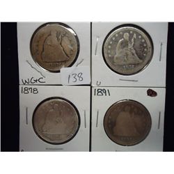 1876,77,78 & 91 SEATED LIBERTY QUARTERS