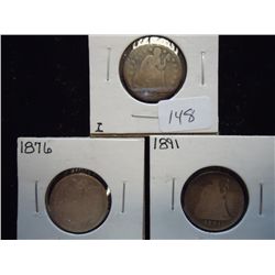 1854,76 & 91 SEATED LIBERTY DIMES