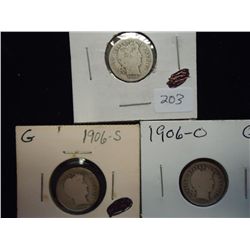 1906-D,06-S & 06-O BARBER DIMES