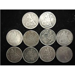 10 ASSORTED SEATED LIBERTY DIMES