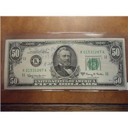 1963-A $50 FRN GREEN SEAL WITH GRAFFITI