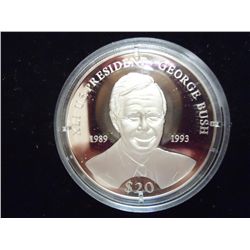 2000 LIBERIA $20 SILVER PROOF PRESIDENT BUSH