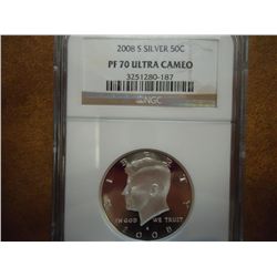 2008-S SILVER KENNEDY HALF DOLLAR NGC PF70