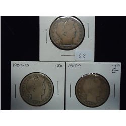 1907,07-D & 07-O BARBER HALF DOLLARS