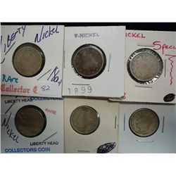 1898,99,08 & 3-11 LIBERTY "V" NICKELS 6 COINS