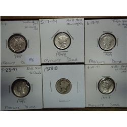 6 ASSORTED MERCURY DIMES