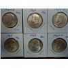 Image 1 : 6 ASSORTED 1964 90% SILVER KENNEDY HALF DOLLARS