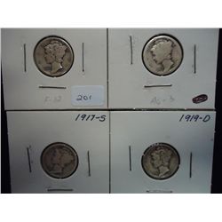 1916,16-S,17-S & 19-D MERCURY DIMES