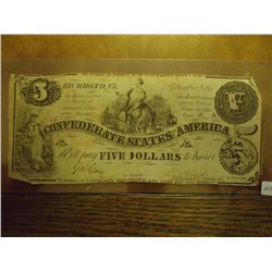 CONFEDERATE STATES OF AMERICA $5 HAND SIGNED & #ED