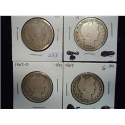 1907-D,07-S,07-O & 07 BARBER HALF DOLLARS
