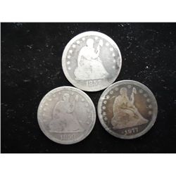 1857,58 & 77 SEATED LIBERTY QUARTERS