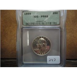 1959 WASHINGTON SILVER QUARTER ICG PR69