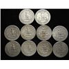Image 2 : 10 ASSORTED 1950'S WASHINGTON SILVER QUARTERS