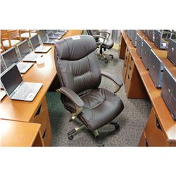 BROWN LEATHER OVERSTUFFED EXECUTIVE CHAIR