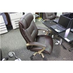 BROWN LEATHER OVERSTUFFED EXECUTIVE CHAIR