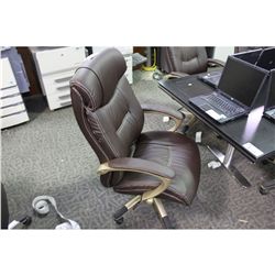 BROWN LEATHER OVERSTUFFED EXECUTIVE CHAIR