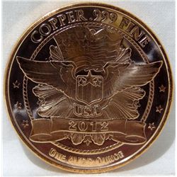 1oz COPPER AMERICAN EAGLE .999 PURE BULLION COIN