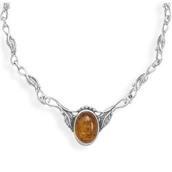 16  Amber Necklace with Leaf Design