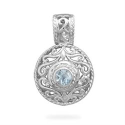 Blue Topaz Round Floral Pendant