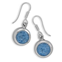 Round Blue Denim Earrings on French Wire