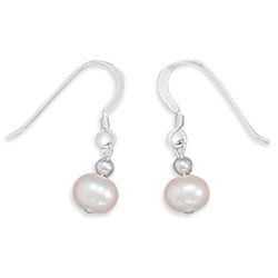 7mm White Cultured Freshwater Pearl Earrings on French Wire
