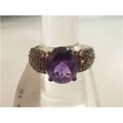 NATURAL 38.00 CTW AMETHYST AND R.LITE RING .925 STERLIN