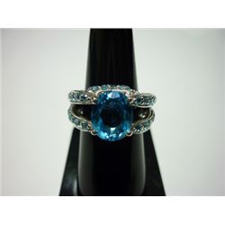 NATURAL 41.00 CTW BLUE TOPAZ RING .925 STERLING SILVER