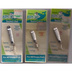 Lot of (3) Vintage unopened Hopkins Stainless Steel Fishing Lures