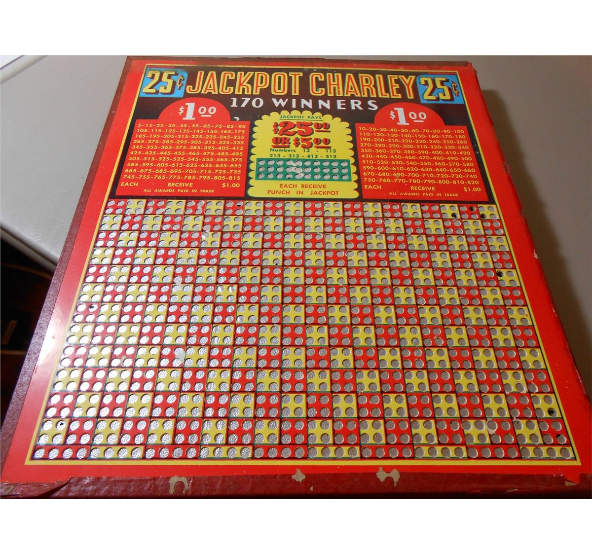 Vintage Jackpot Charley CasinoType Punch Board Game